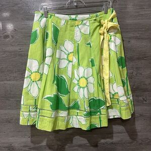 Lilly Pulitzer Women’s A-Line Pleated Wrap Skirt Sz 4 Green Floral Daisy
